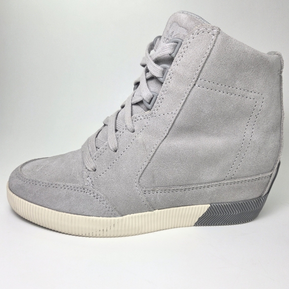 SOREL Out N About Dove Gray Waterproof Suede Wedge Sneaker Bootie W 7 - Picture 3 of 16